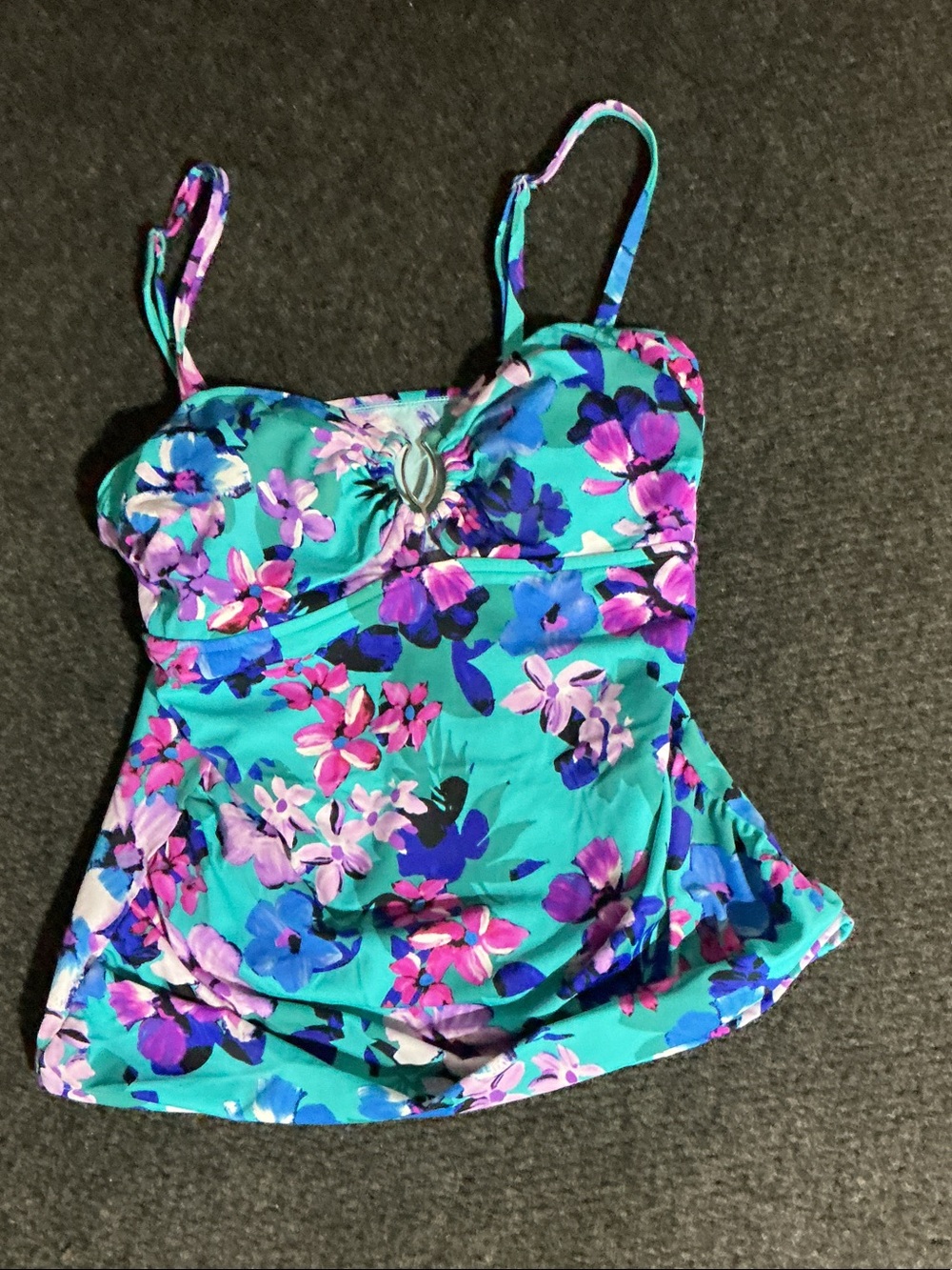 Turquoise Floral One-Piece Swimsuit with Built-In Cups